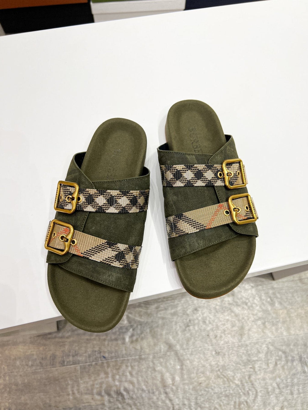 Burberry Check Buckle Slide Sandals