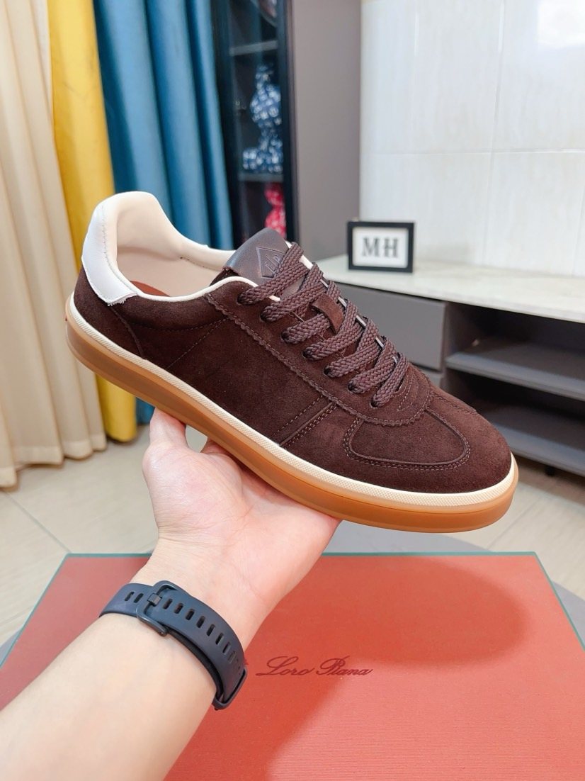 Loro Piana Contrast-Heel Lace-Up Sneakers