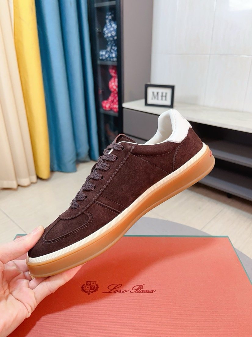 Loro Piana Contrast-Heel Lace-Up Sneakers