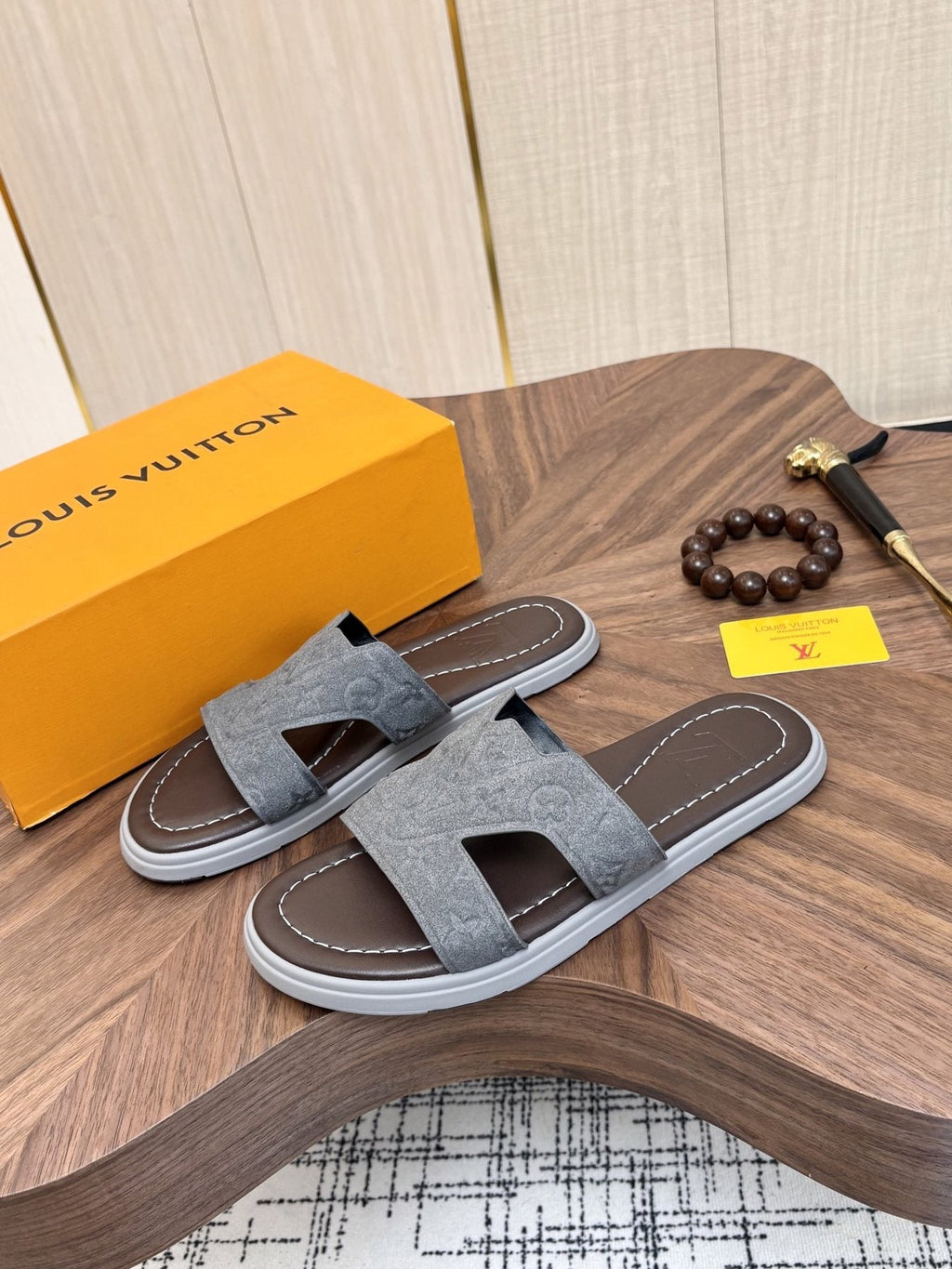 Louis Vuitton Monogram H-Cut Slide Sandals