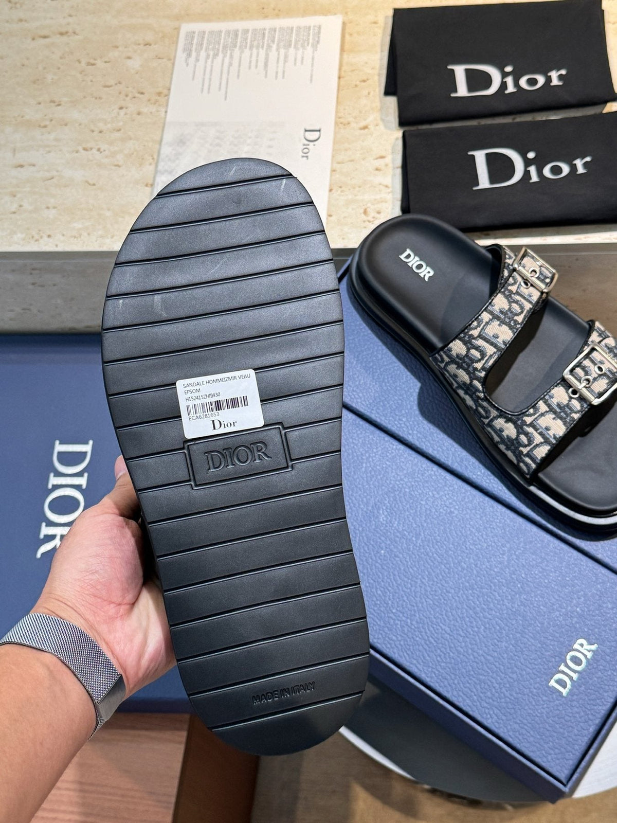 Dior Men's Aqua Buckle Slide Sandals