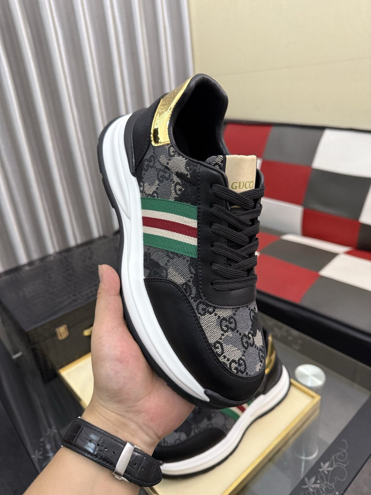 Gucci Monogram Stripe Low-Top Sneakers