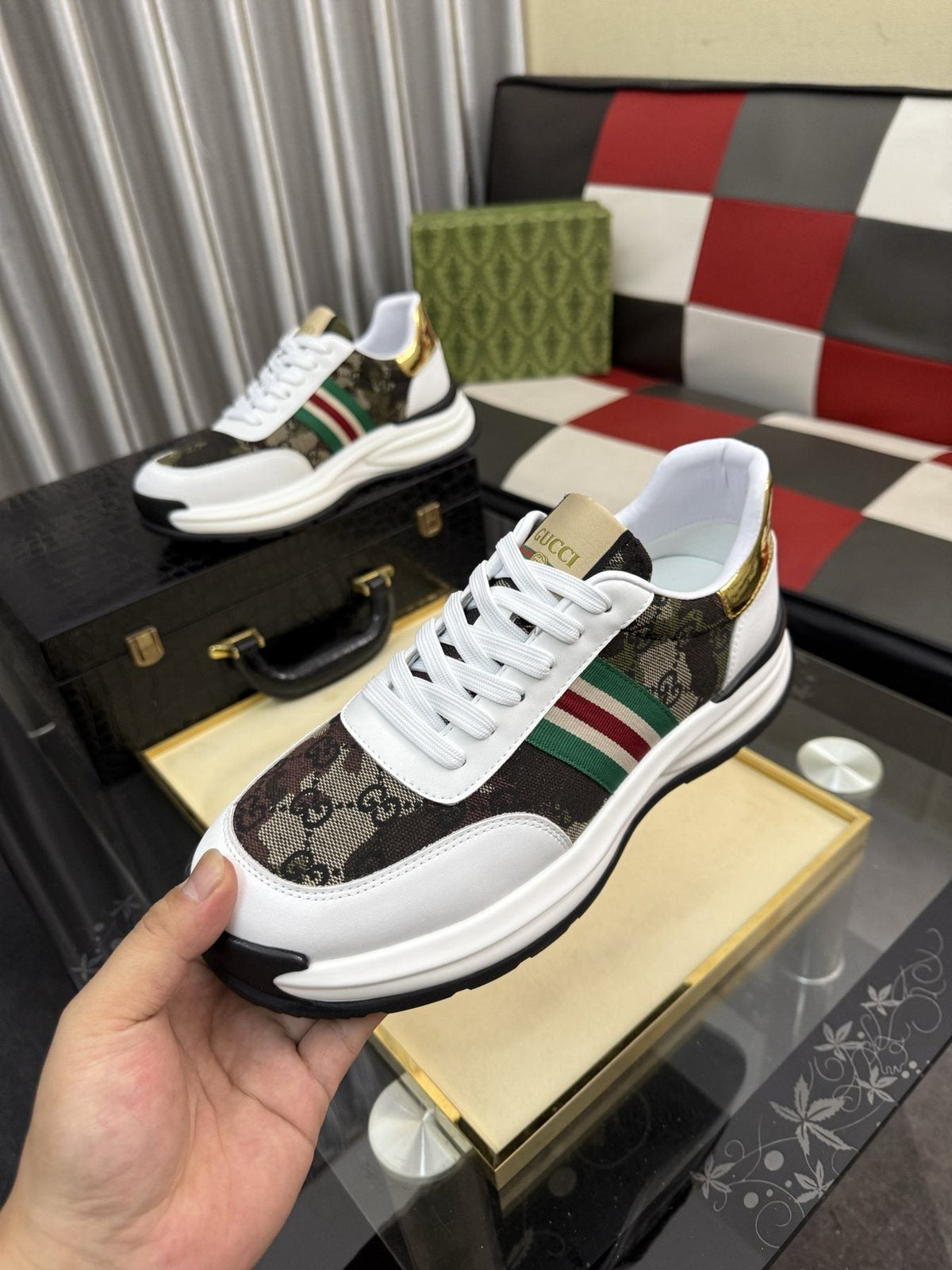 Gucci Monogram Stripe Low-Top Sneakers