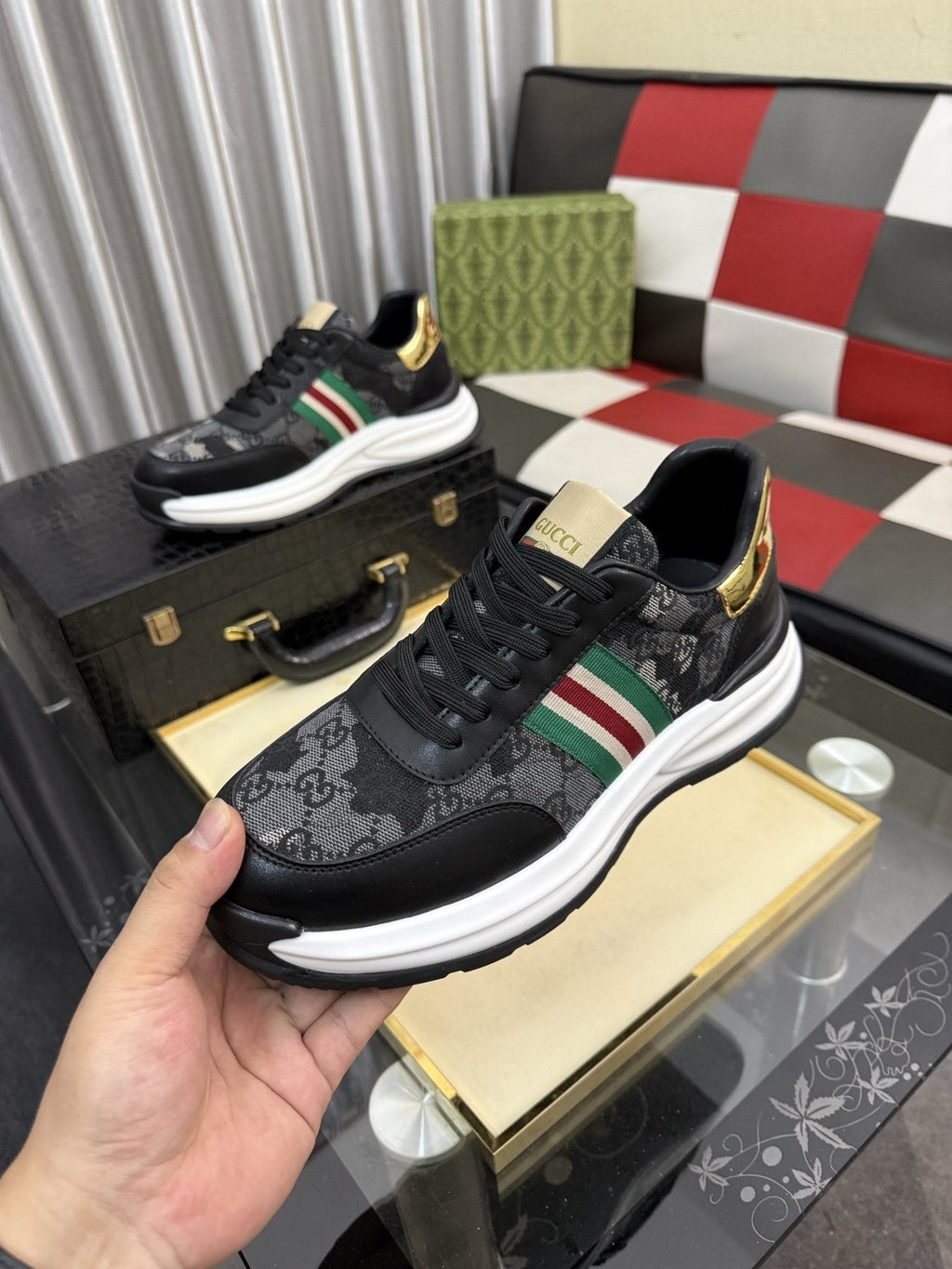 Gucci Monogram Stripe Low-Top Sneakers