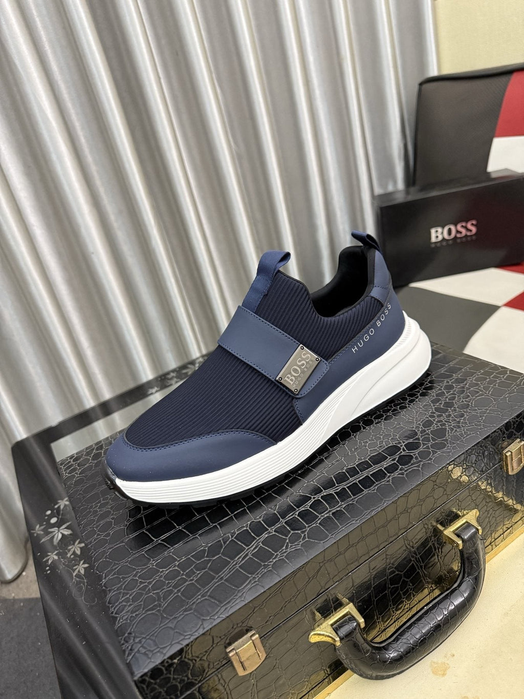 Hugo Boss Men's Textured Strap Slip-On Sneakers