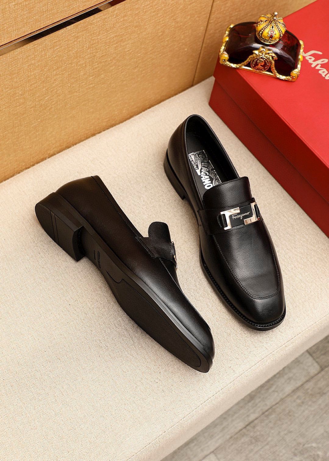 Ferragamo Black Buckle Loafers - Rubber Sole