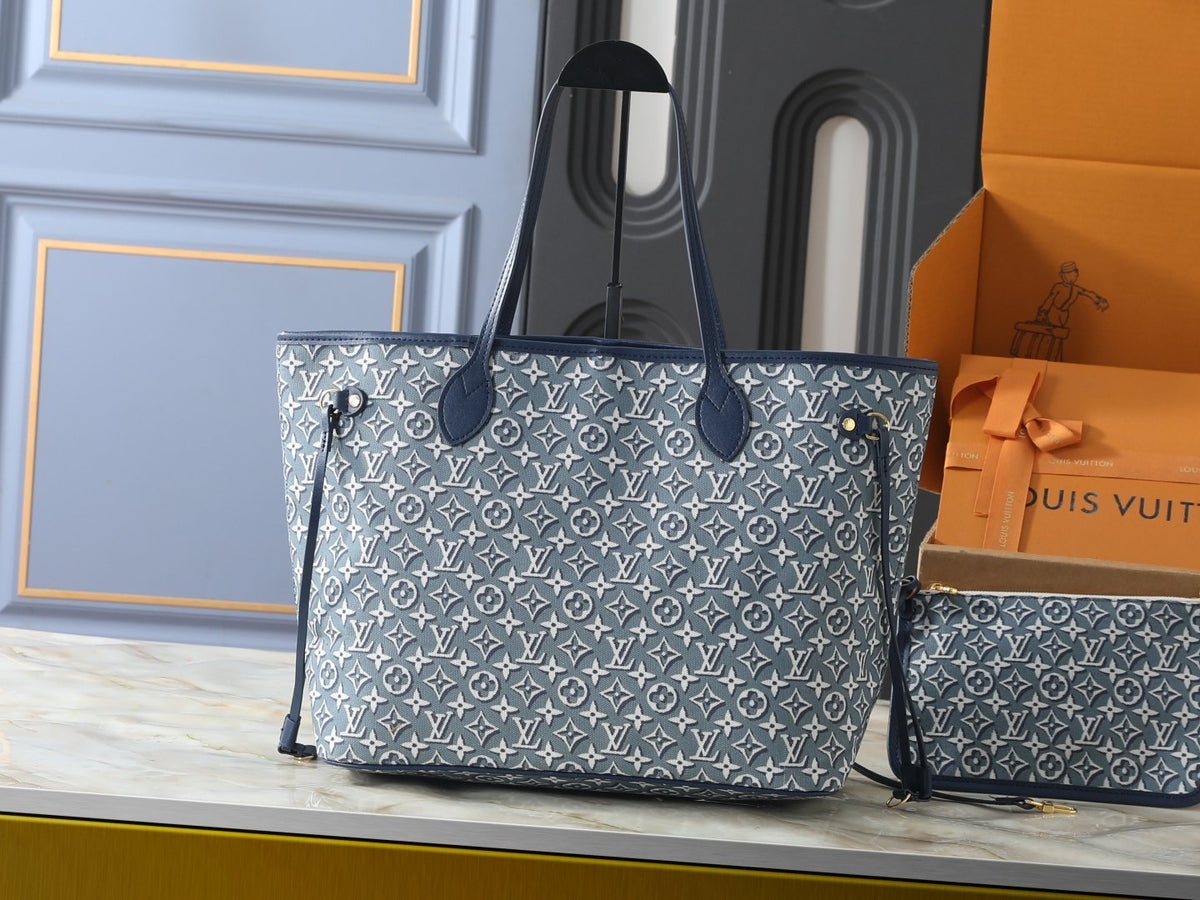 Louis Vuitton Neverfull MM Blue-Gray Tote Bag