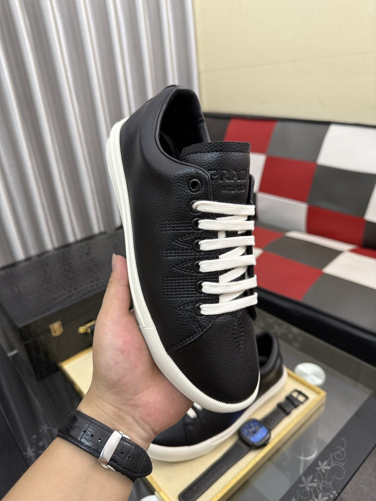 Prada Men's Textured Leather Low-Top Sneakers