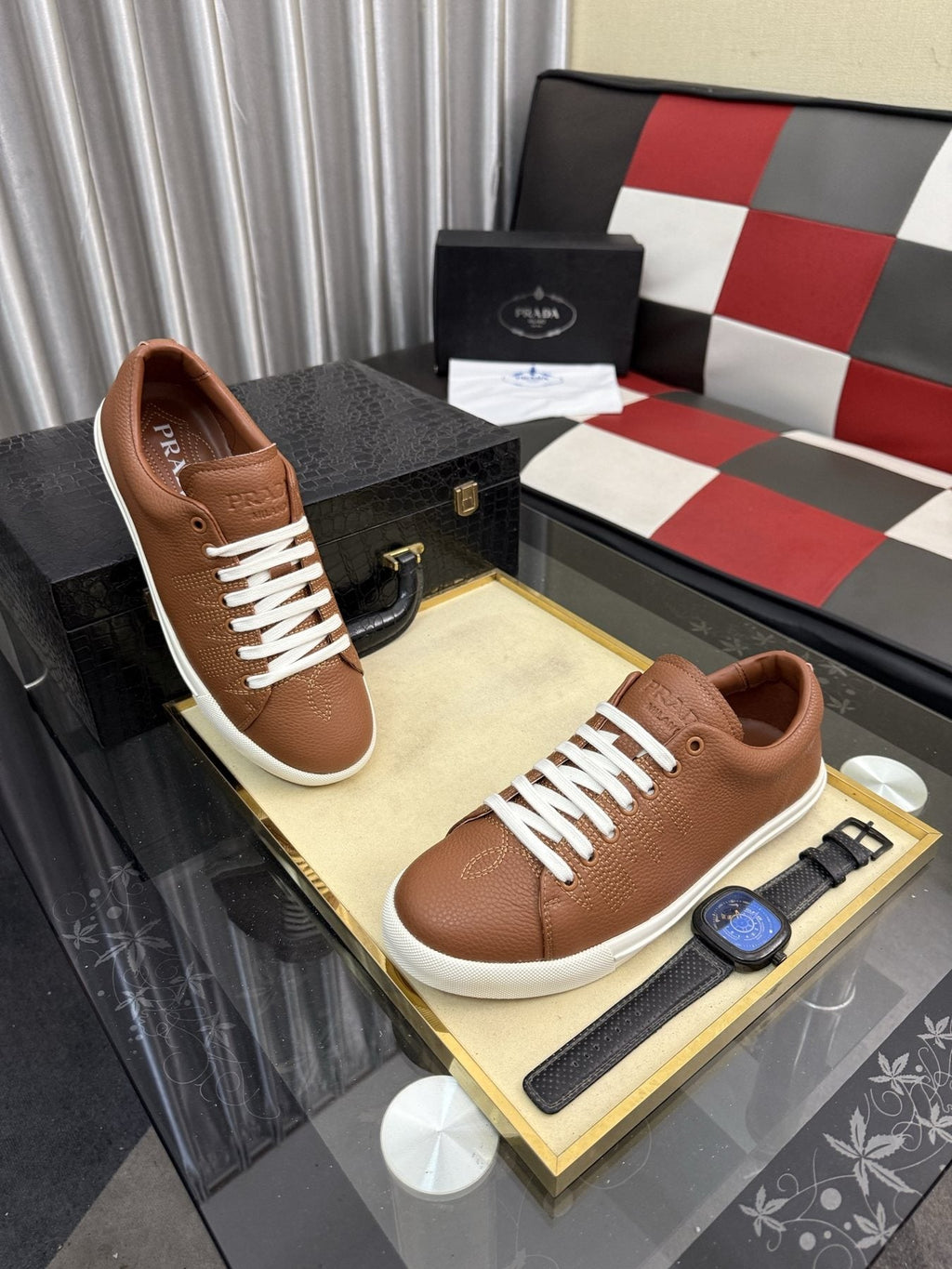 Prada Men's Textured Leather Low-Top Sneakers