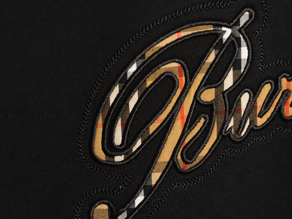 Burberry 26FW Black Signature Embroidered Check-Panel Crewneck Sweatshirt