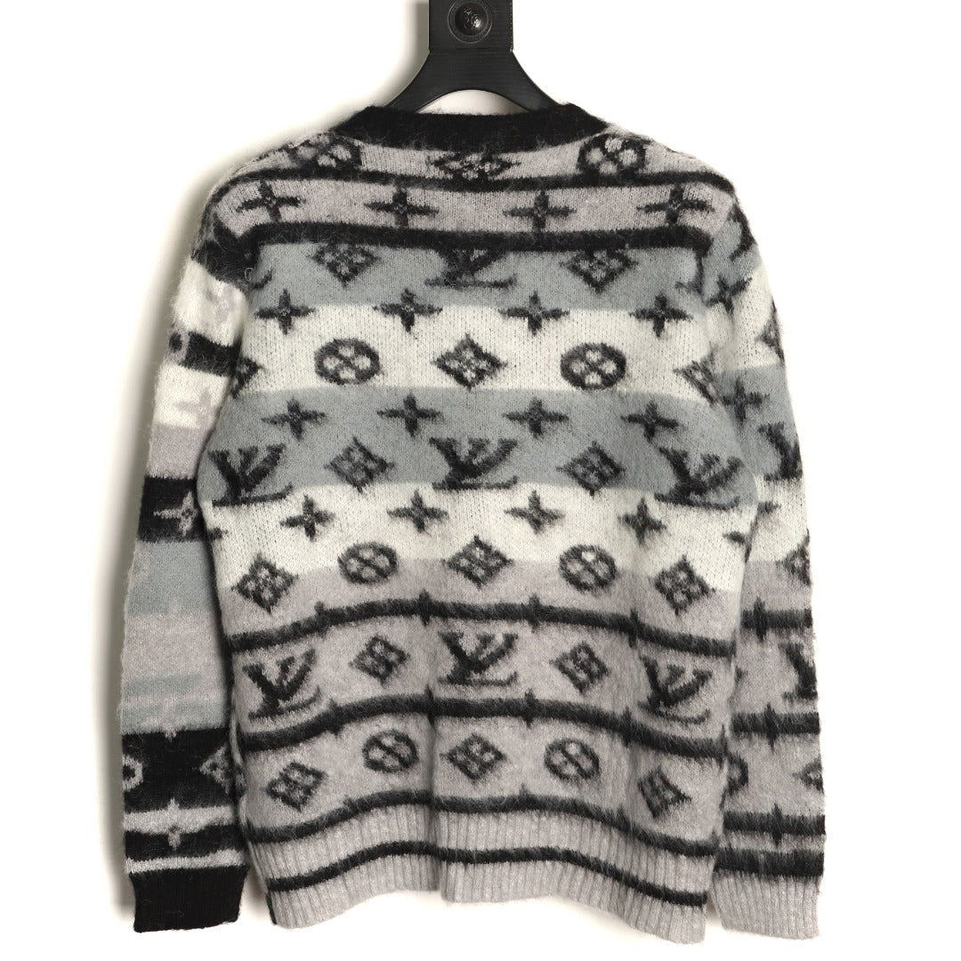 Louis Vuitton Gradient Monogram-Style V-Neck Cardigan - Gray and Black