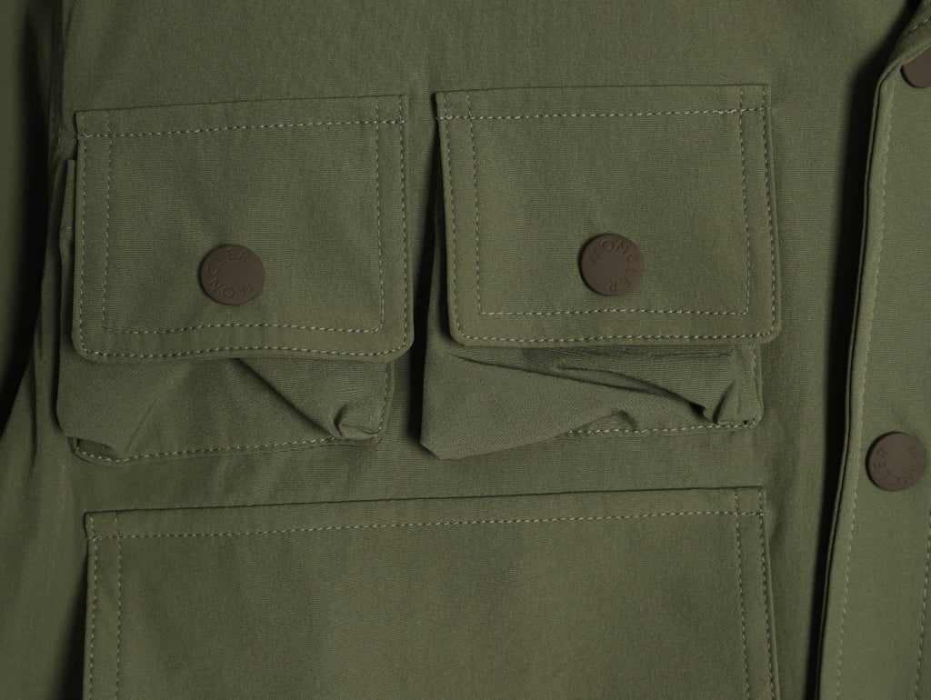 Moncler Utility Shirt-Collar Jacket - Olive Green
